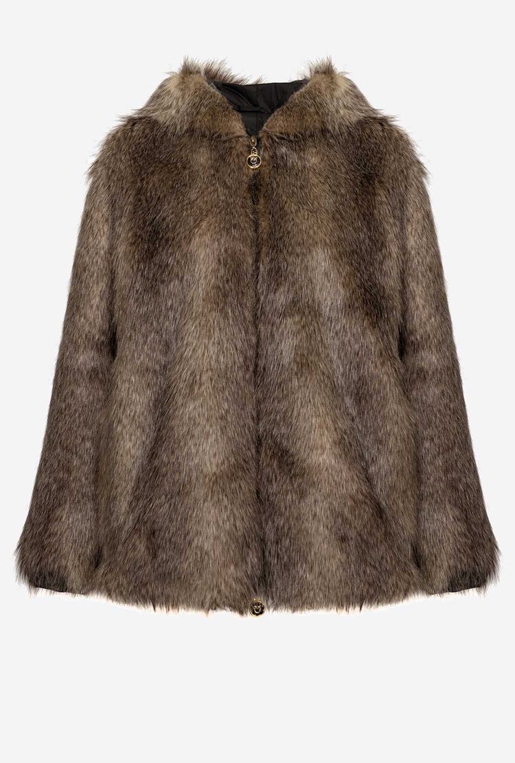 Dámské Bomber Bunda Pinko Faux Fur Tmavě Hnědé Béžový | CZ-50864979