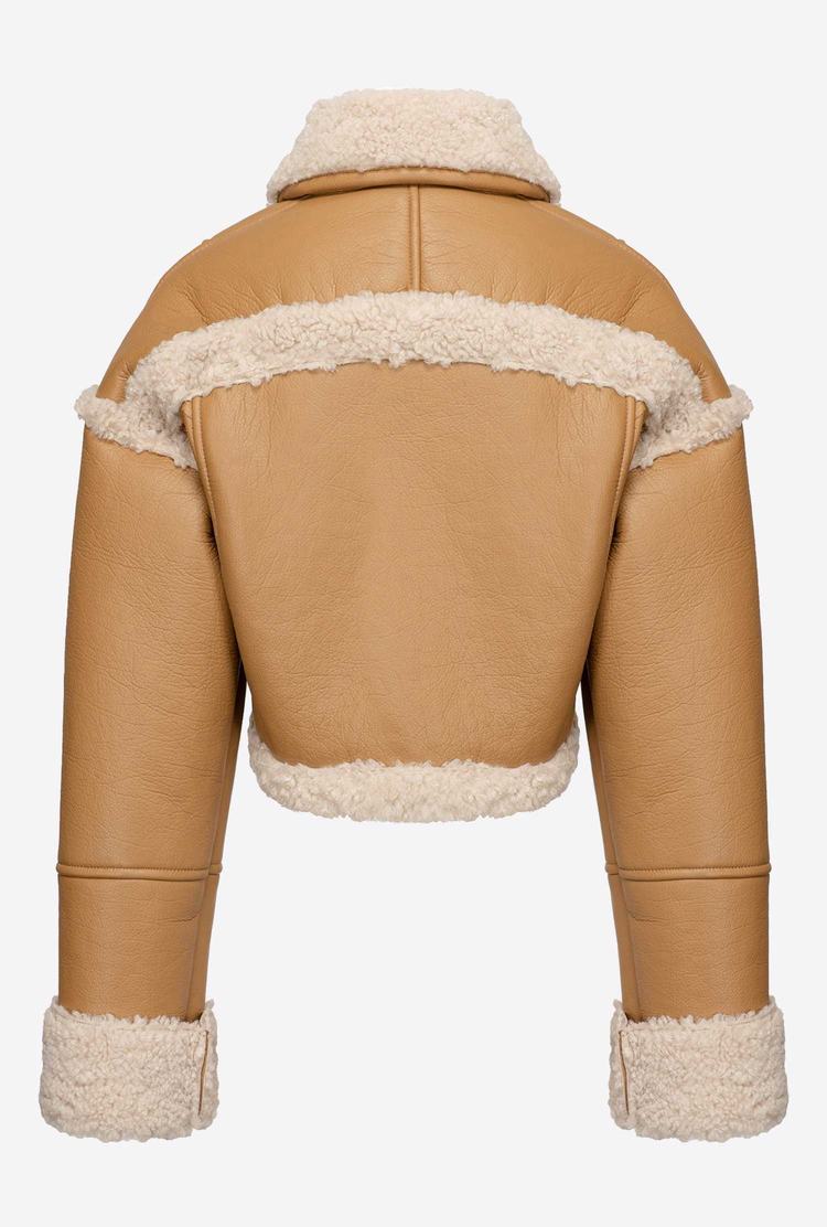 Dámské Bundy Pinko Sheepskin-effect Cropped Hnědé Bílé | CZ-91482079