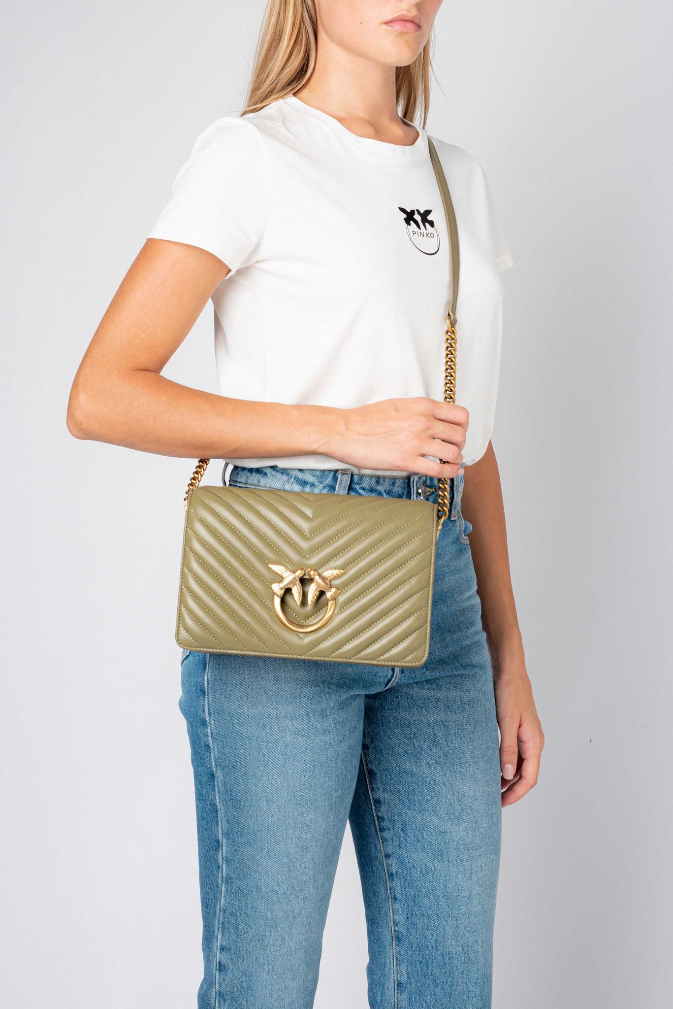 Dámské Crossbody Kabelky Pinko Classic Love Bag Click Chevron Olivy Zelené Zelene Zlaté | CZ-59647329