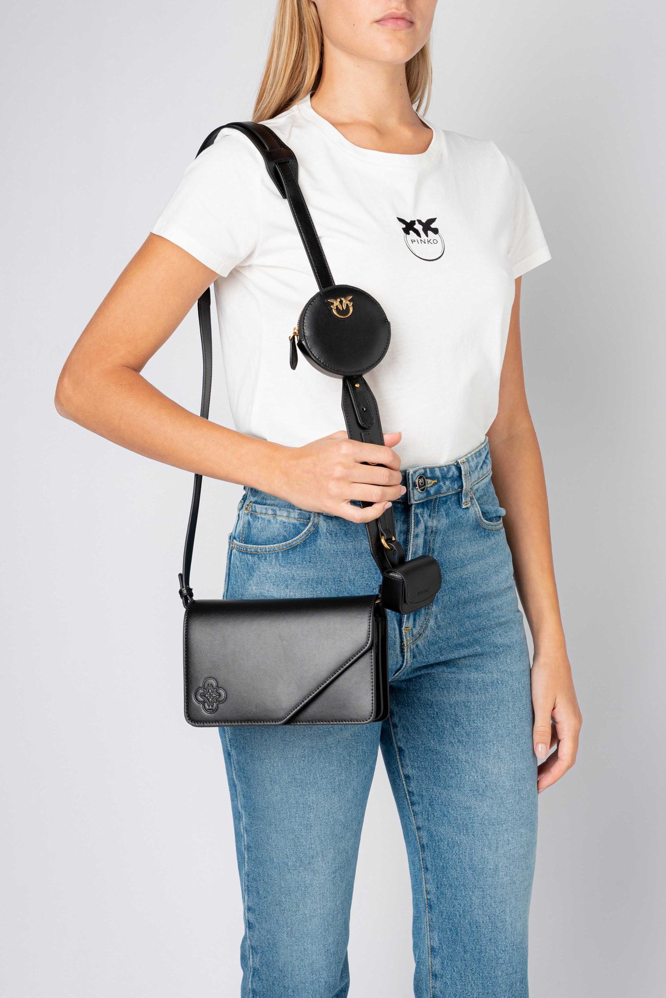 Dámské Crossbody Kabelky Pinko Letter Bag Minimal Pocket Černé Zlaté | CZ-05792819