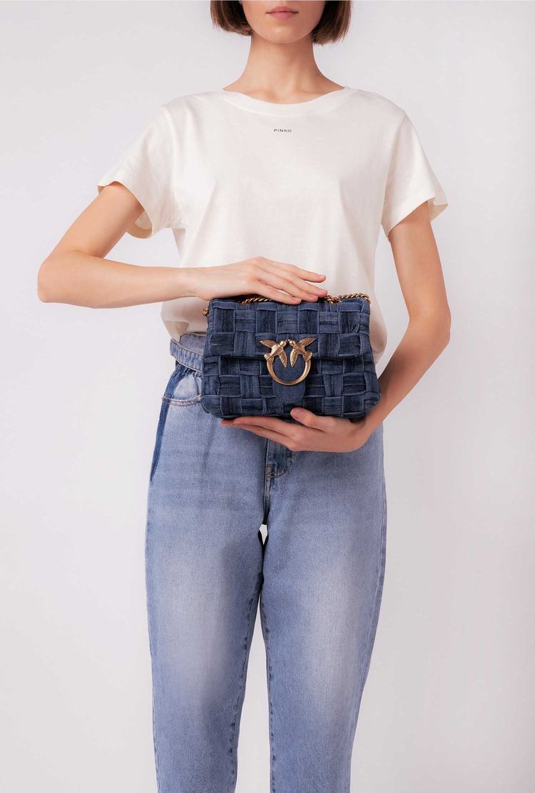 Dámské Crossbody Kabelky Pinko Mini Love Bag Puff Woven Denim Blankyt Tmavě Blankyt Zlaté | CZ-67183409