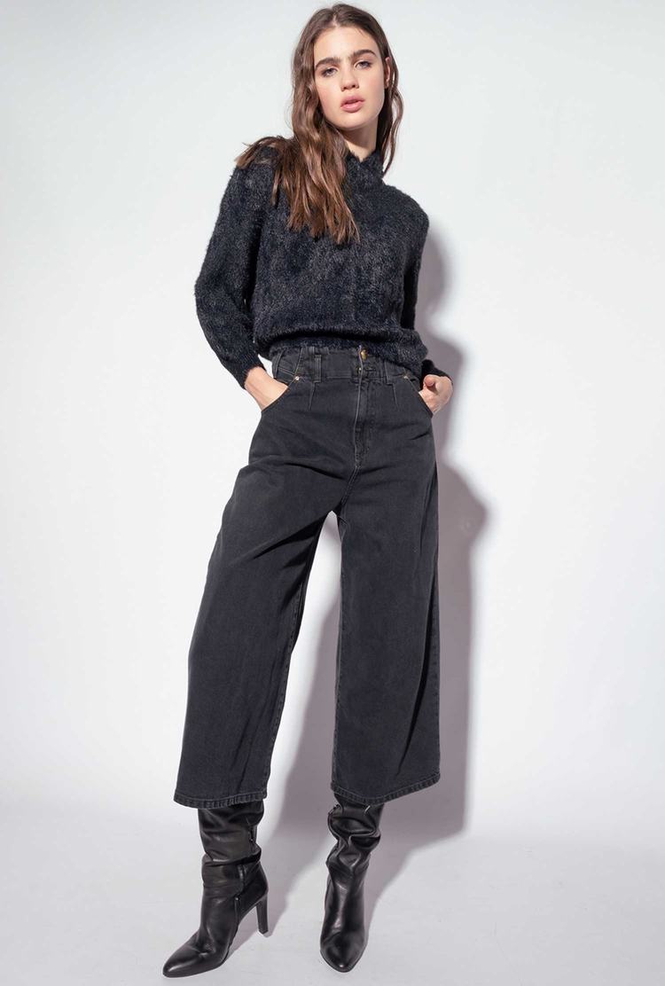 Dámské Džíny Pinko Cropped Široké-leg In Black Denim Šedé | CZ-04635129