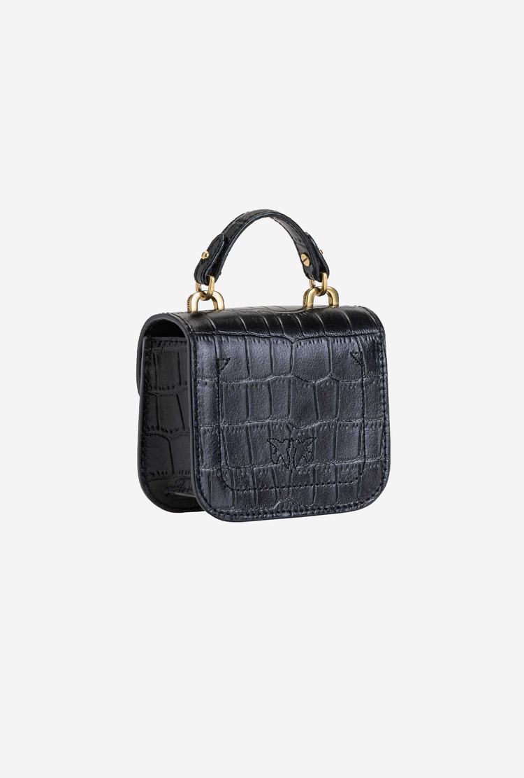 Dámské Kabelky Pinko Micro Love Bag Bell Croco Černé Zlaté | CZ-12935679