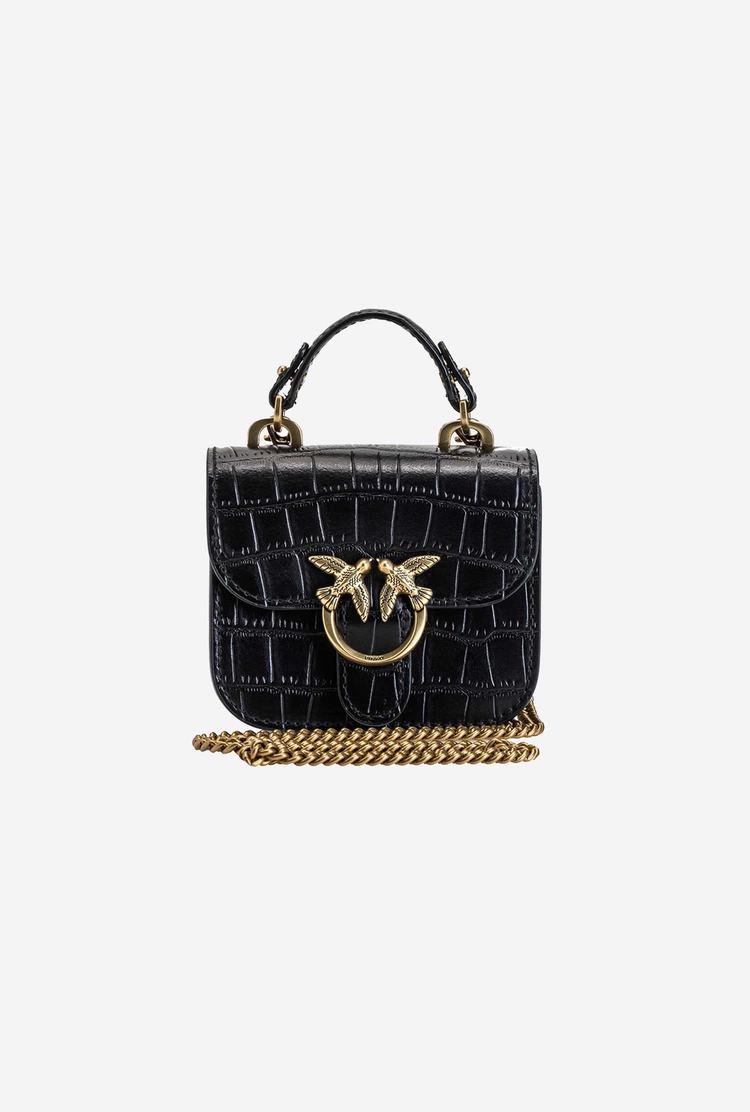 Dámské Kabelky Pinko Micro Love Bag Bell Croco Černé Zlaté | CZ-12935679