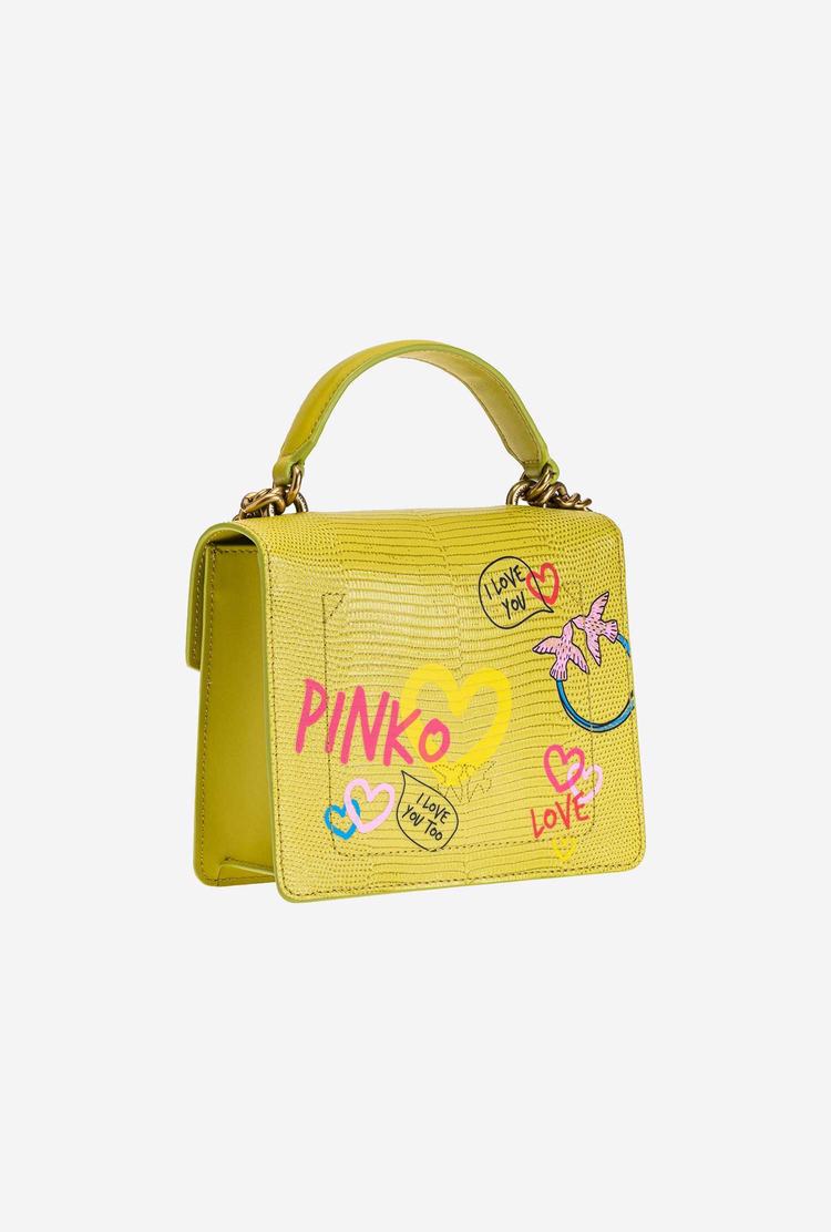 Dámské Kabelky Pinko Mini Love Bag Handle Street Art Love Zelene Zlaté | CZ-58601429