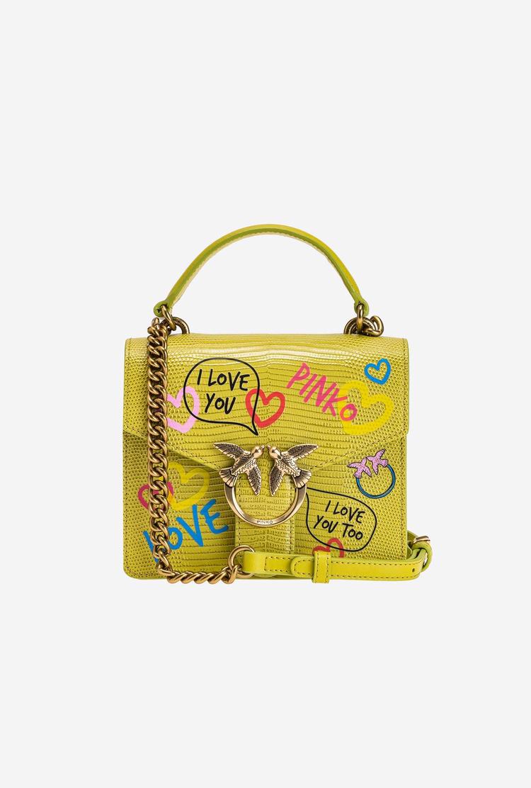 Dámské Kabelky Pinko Mini Love Bag Handle Street Art Love Zelene Zlaté | CZ-58601429