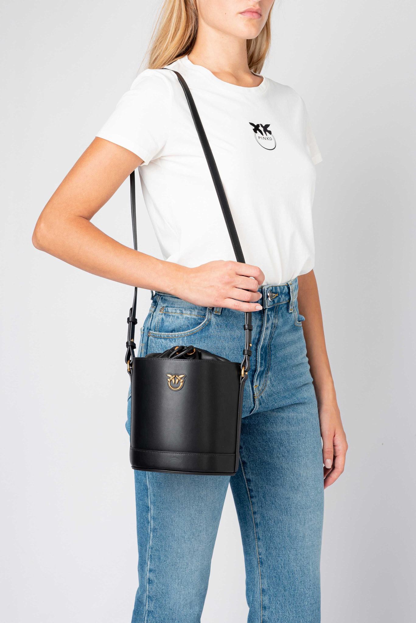 Dámské Kabelky Přes Rameno Pinko Mini Bucket Bag Simply Černé Zlaté | CZ-79842569