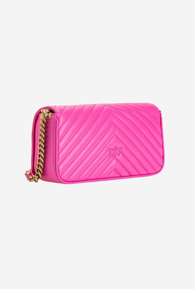 Dámské Kabelky Přes Rameno Pinko Mini Love Bag Click Baguette Chevron Fuchsie Zlaté | CZ-80375169