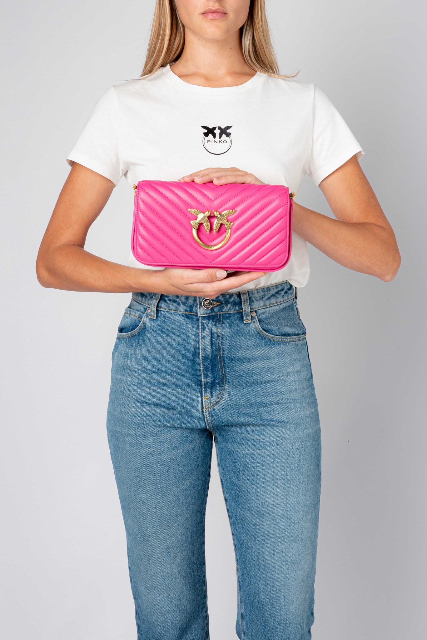 Dámské Kabelky Přes Rameno Pinko Mini Love Bag Click Baguette Chevron Fuchsie Zlaté | CZ-80375169