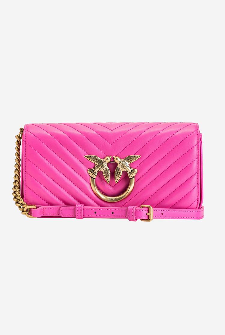 Dámské Kabelky Přes Rameno Pinko Mini Love Bag Click Baguette Chevron Fuchsie Zlaté | CZ-80375169