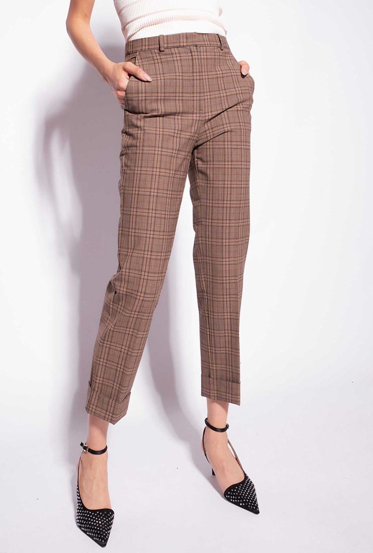 Dámské Kalhoty Pinko Chequered Hnědé | CZ-20897659