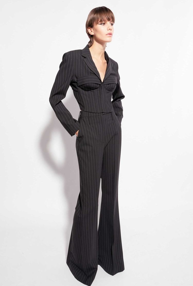 Dámské Kalhoty Pinko Reimagine Pinstriped Černé Šedé | CZ-65478219