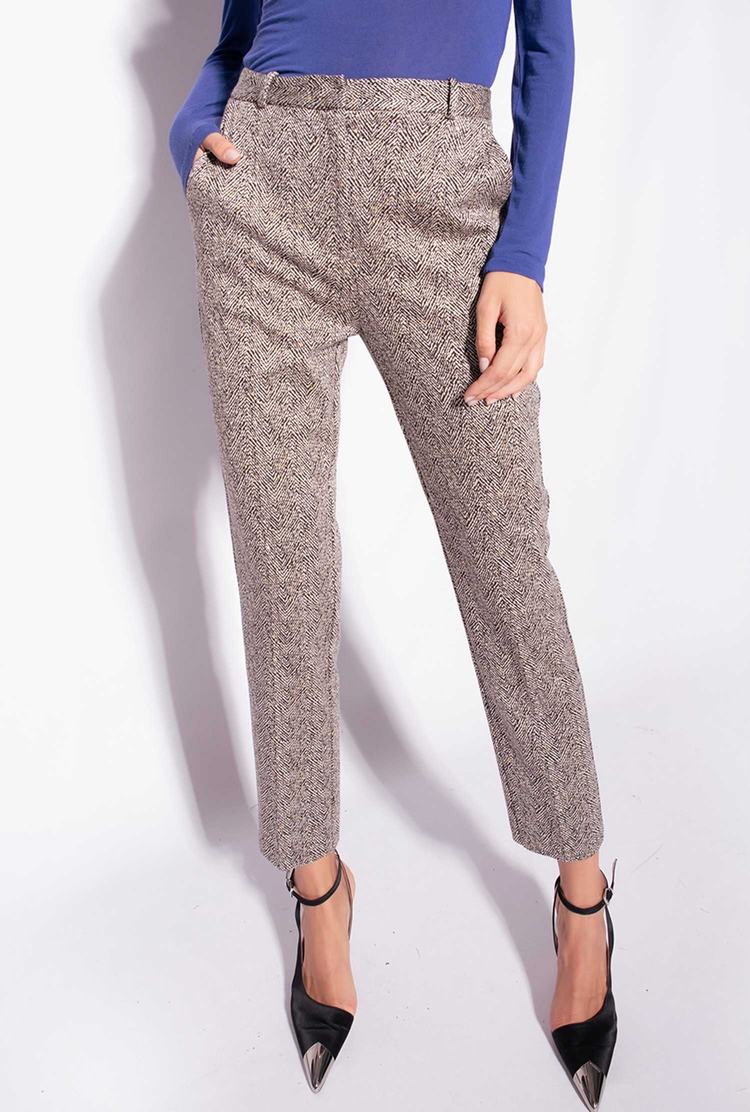 Dámské Kalhoty Pinko Slim-fit Herringbone Viacfarebný Béžový Hnědé | CZ-83021649