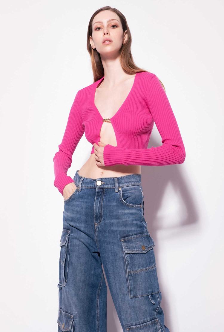 Dámské Kardigan Pinko Cropped Fine-rib Červené | CZ-76580429