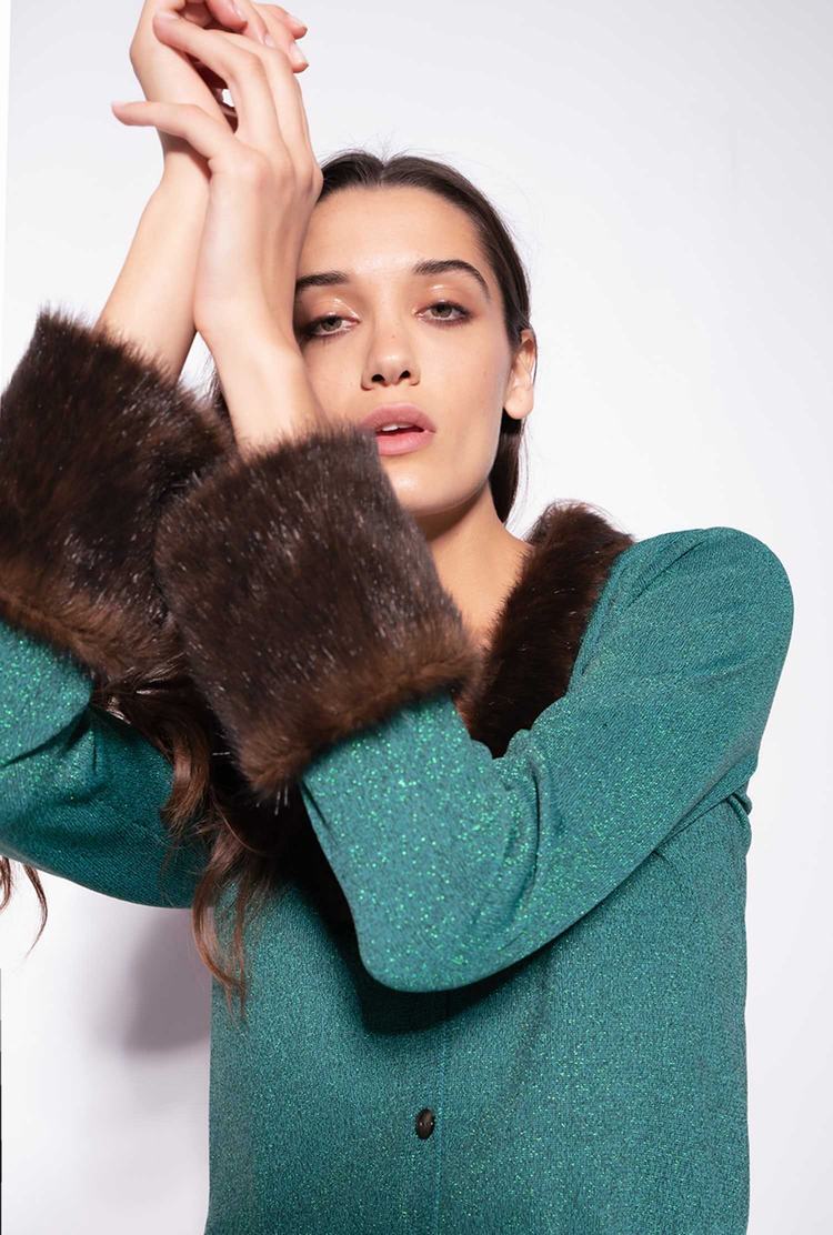 Dámské Kardigan Pinko Faux Fur Details Zelene | CZ-59648219