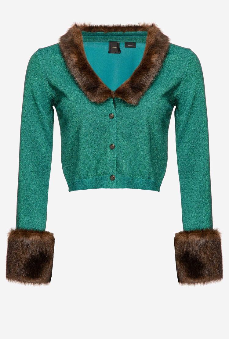 Dámské Kardigan Pinko Faux Fur Details Zelene | CZ-59648219