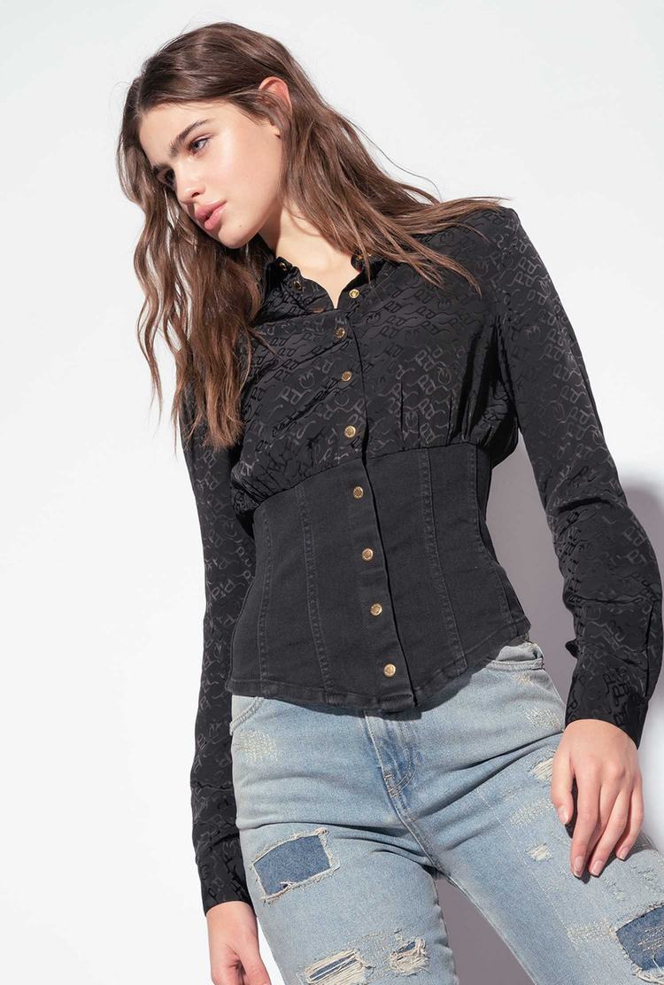 Dámské Košile Pinko Denim And Jacquard Černé | CZ-13208599