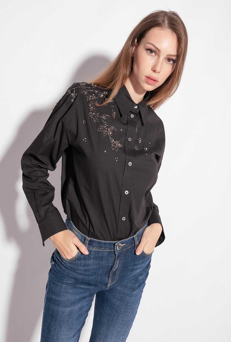 Dámské Košile Pinko Floral Embroidery Černé | CZ-64705319