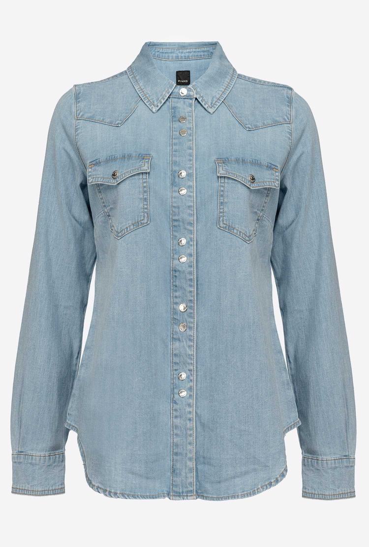 Dámské Košile Pinko Light Twill Denim Šedé Blankyt | CZ-20469879