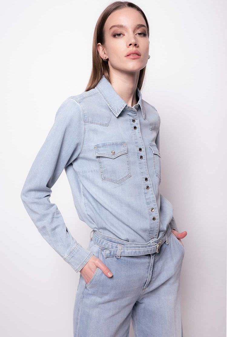 Dámské Košile Pinko Light Twill Denim Šedé Blankyt | CZ-20469879