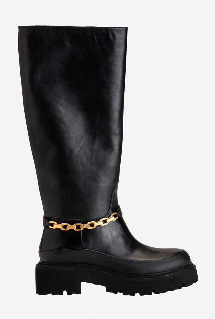 Dámské Leather Boots Pinko Chain Černé | CZ-83579409