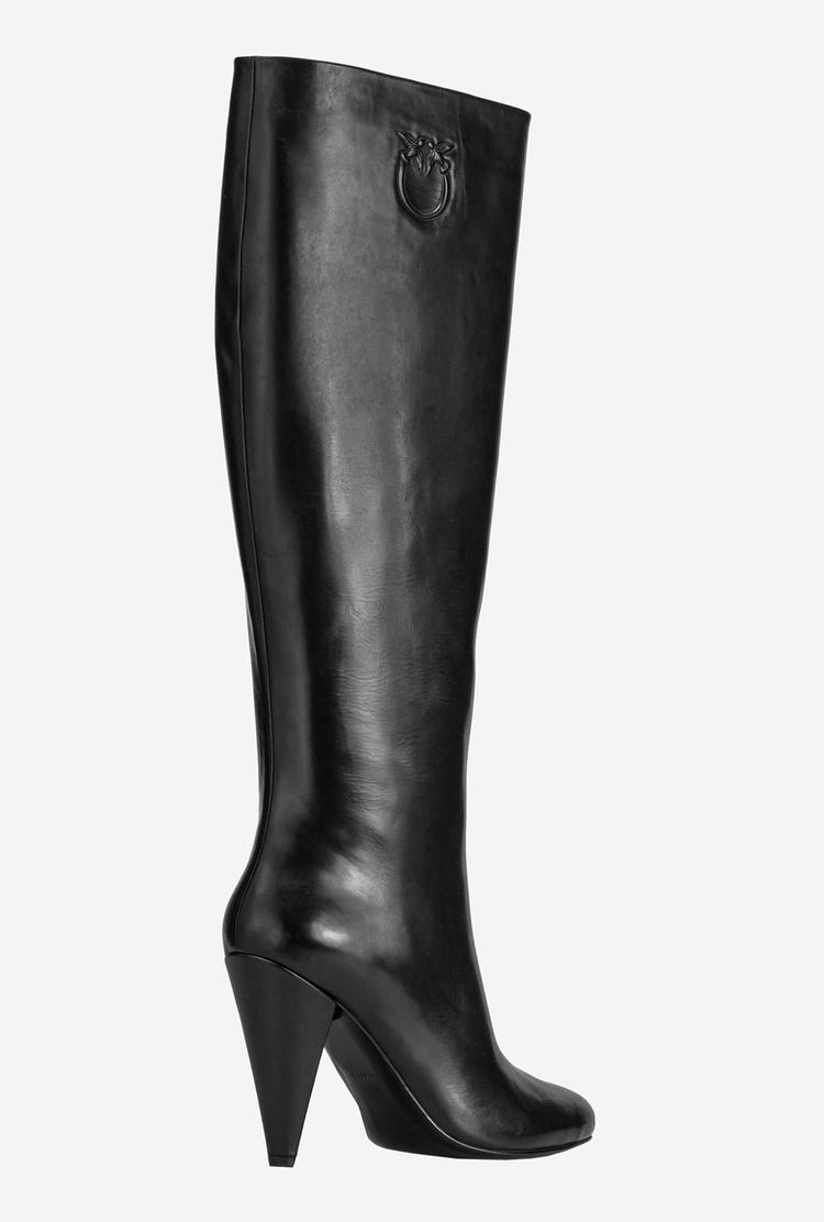 Dámské Leather Boots Pinko Podpatku Černé | CZ-14862709