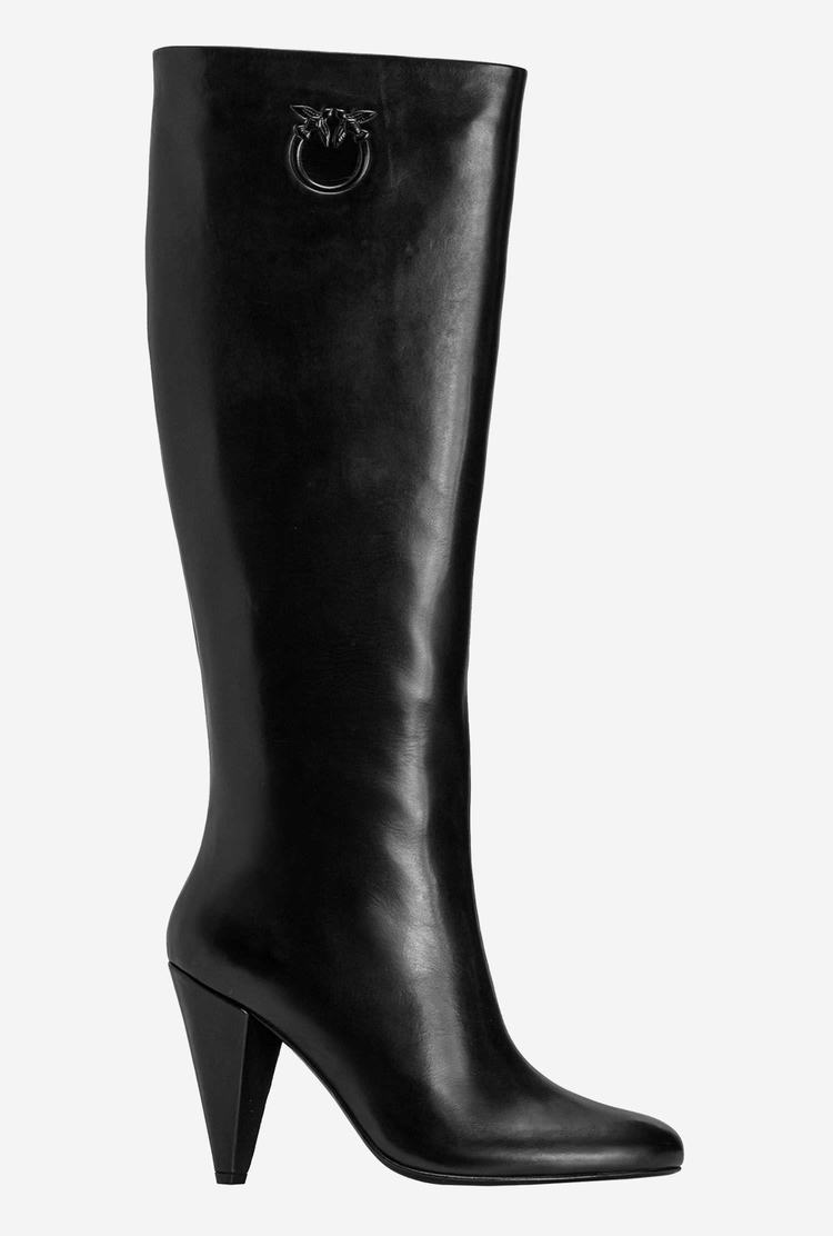 Dámské Leather Boots Pinko Podpatku Černé | CZ-14862709