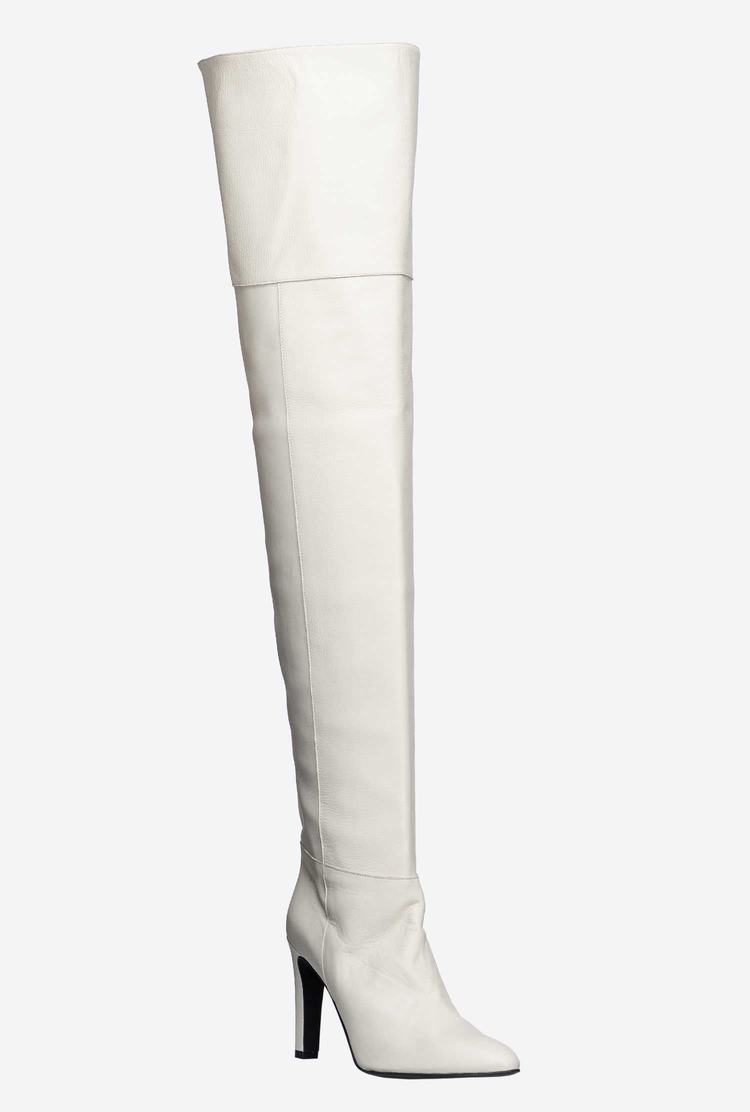 Dámské Leather Boots Pinko Thigh-high Bílé | CZ-89537409