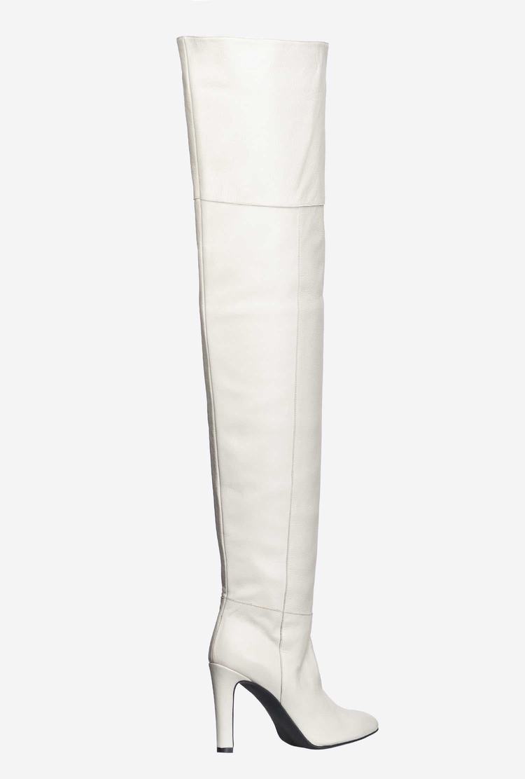 Dámské Leather Boots Pinko Thigh-high Bílé | CZ-89537409