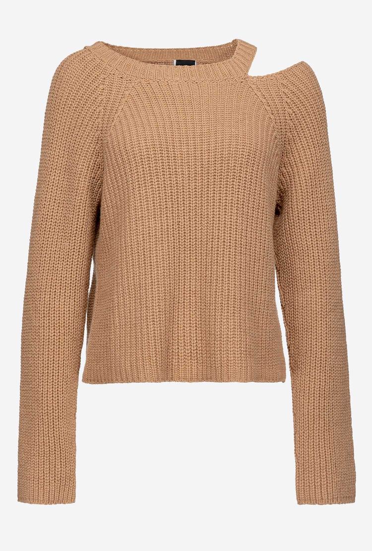 Dámské Mikiny Pinko Žebrovaný Cashmere Světle Hnědé | CZ-26347599