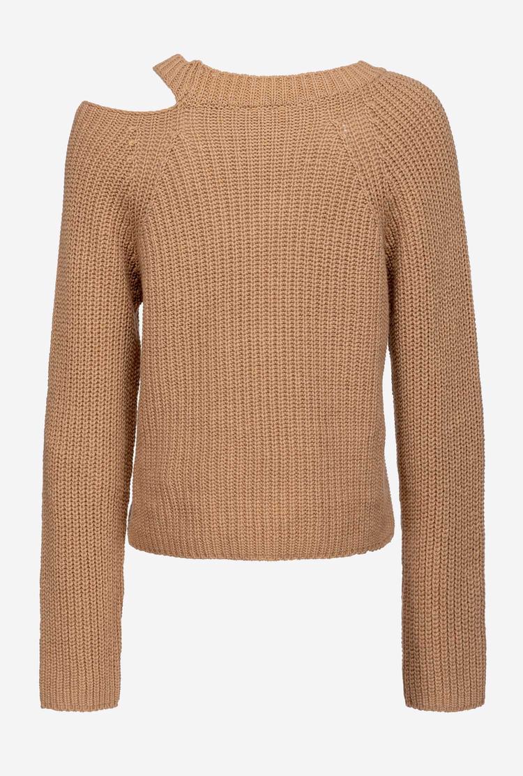 Dámské Mikiny Pinko Žebrovaný Cashmere Světle Hnědé | CZ-26347599