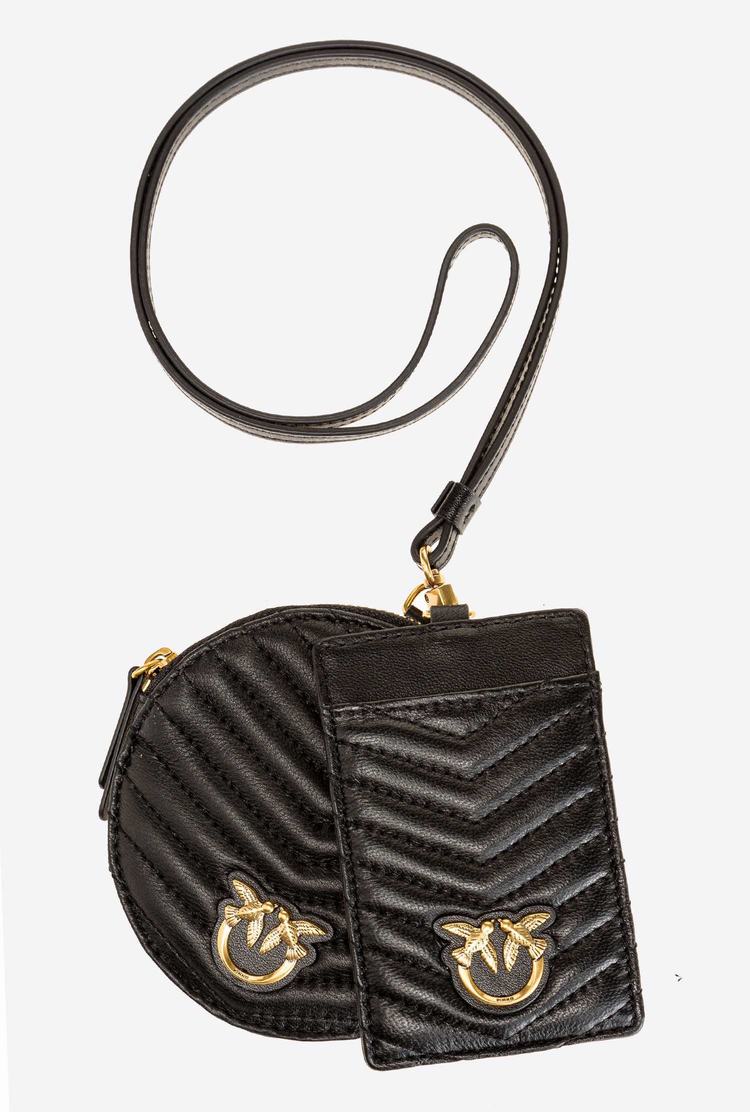 Dámské Peněženky Pinko Necklace Mini Love Bag Chevron Černé Zlaté | CZ-65283499