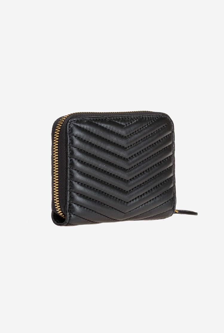 Dámské Peněženky Pinko Small Zip-around In Chevron-patterned Nappa Læder Černé Zlaté | CZ-75946239