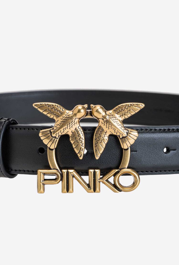 Dámské Pásky Pinko Love Birds Logo Černé Zlaté | CZ-10764829