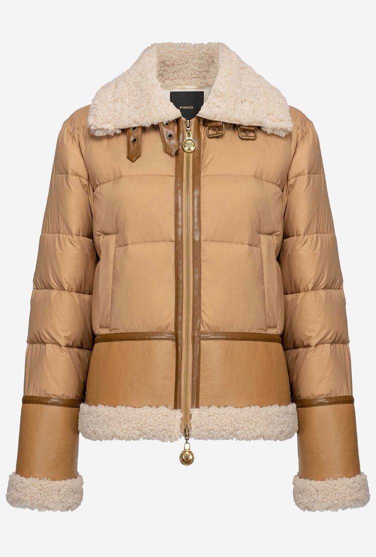 Dámské Péřové Bundy Pinko Sheepskin-effect Faux Fur Detailing Hnědé Bílé | CZ-02745819