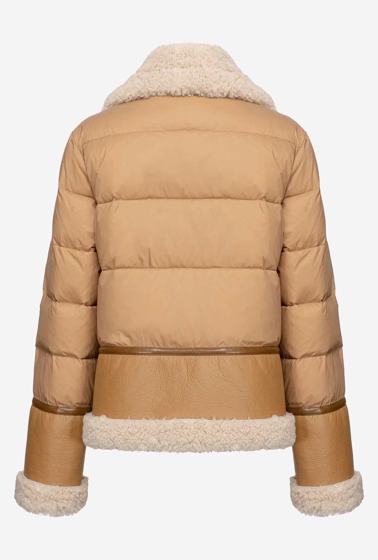 Dámské Péřové Bundy Pinko Sheepskin-effect Faux Fur Detailing Hnědé Bílé | CZ-02745819