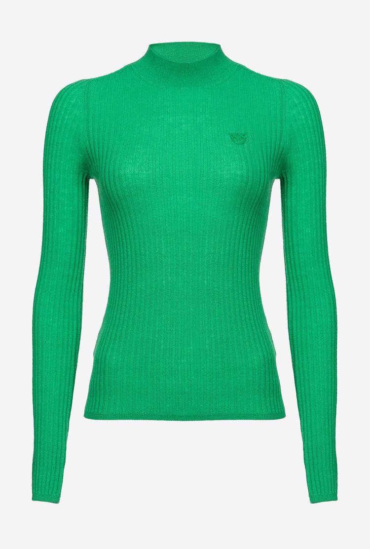 Dámské Svetry Pinko Žebrovaný Mock-turtleneck Zelene | CZ-80497539