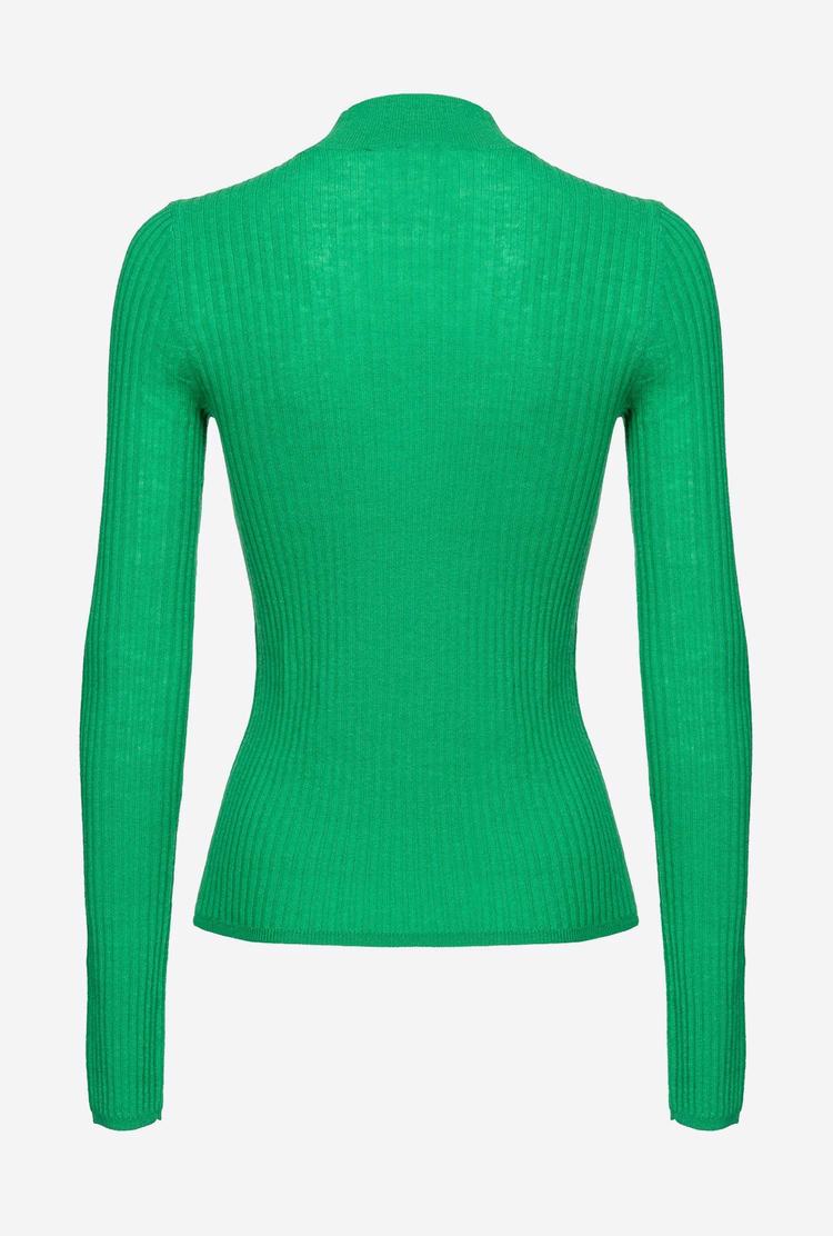 Dámské Svetry Pinko Žebrovaný Mock-turtleneck Zelene | CZ-80497539