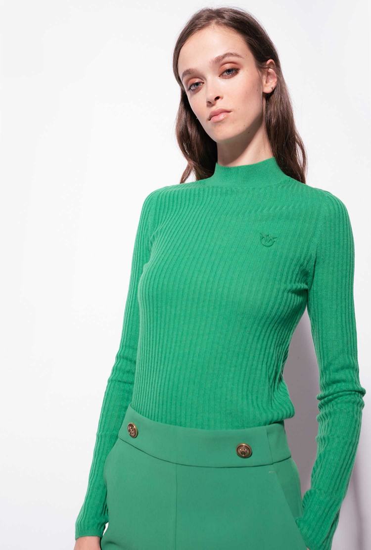 Dámské Svetry Pinko Žebrovaný Mock-turtleneck Zelene | CZ-80497539