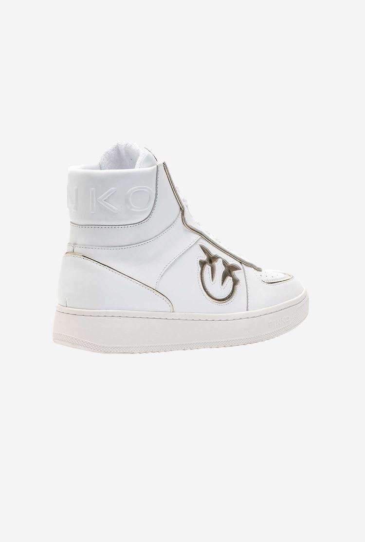 Dámské Tenisky Pinko Læder High-top Bílé Zlaté | CZ-02319579