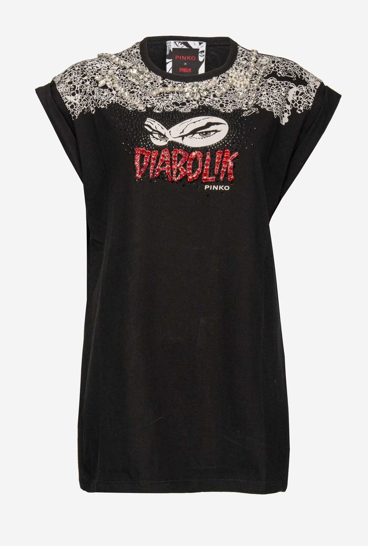 Dámské Tričko Pinko Black Diabolik Černé | CZ-45692719