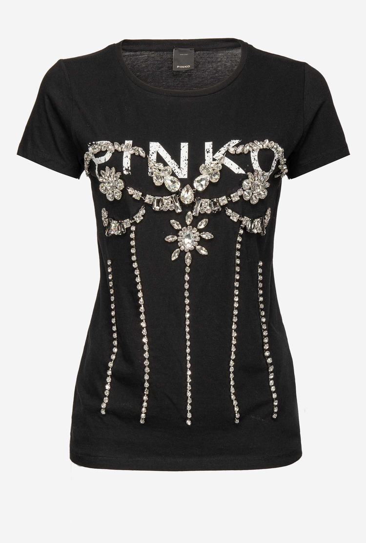 Dámské Tričko Pinko Jewel Detail Černé | CZ-83714659