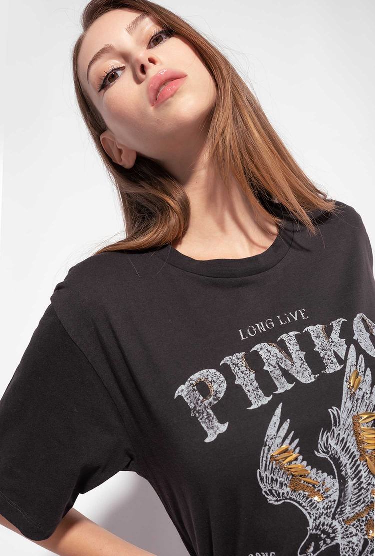 Dámské Tričko Pinko Long Live Černé | CZ-60345199