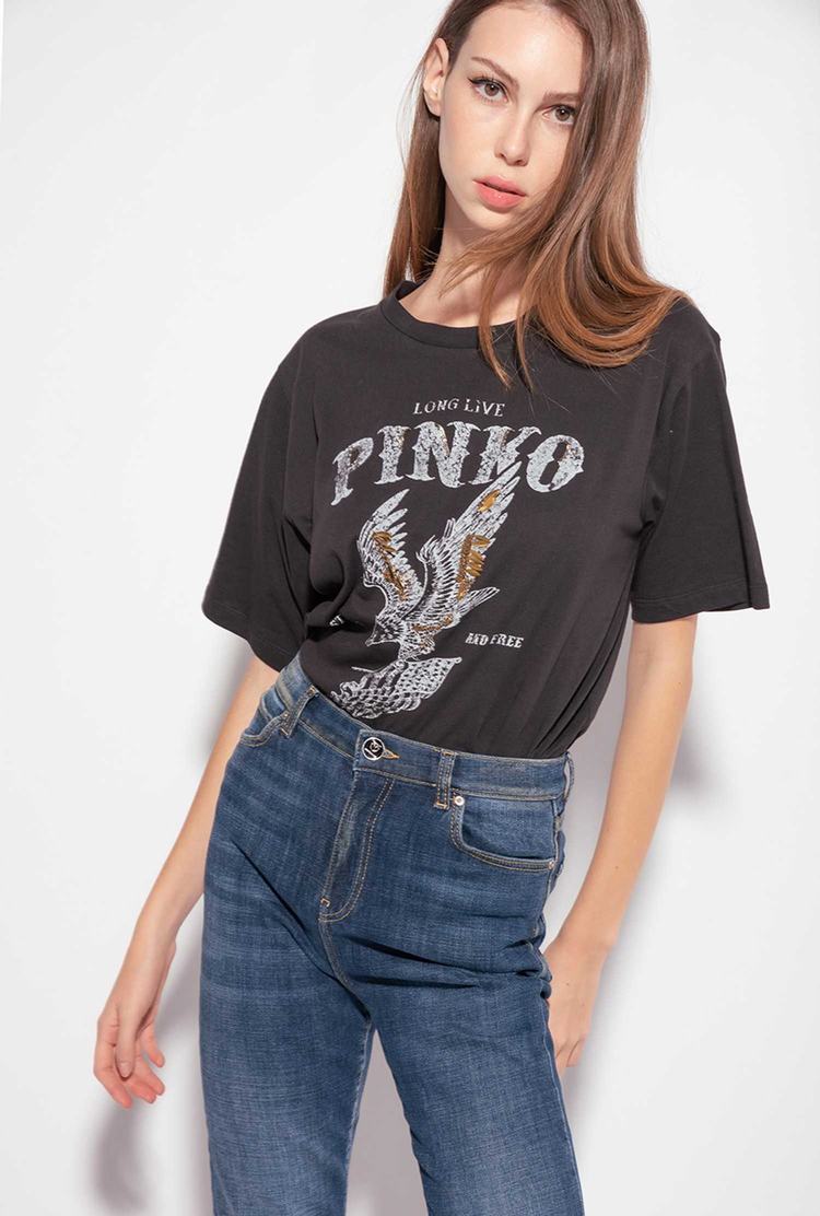 Dámské Tričko Pinko Long Live Černé | CZ-60345199