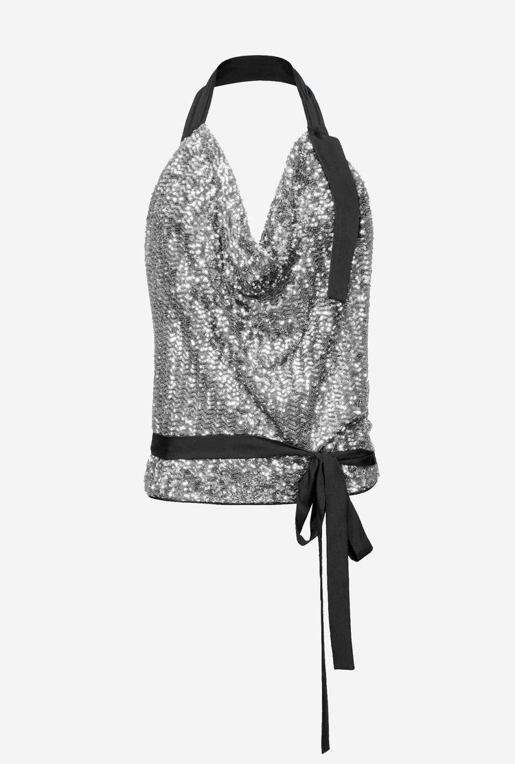 Dámské Tílko Pinko All-over Sequin Embellishment Metal Stříbrné | CZ-60534199