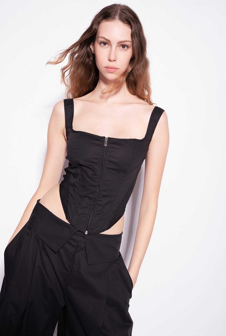 Dámské Tílko Pinko Poplin Bustier Černé | CZ-75134869