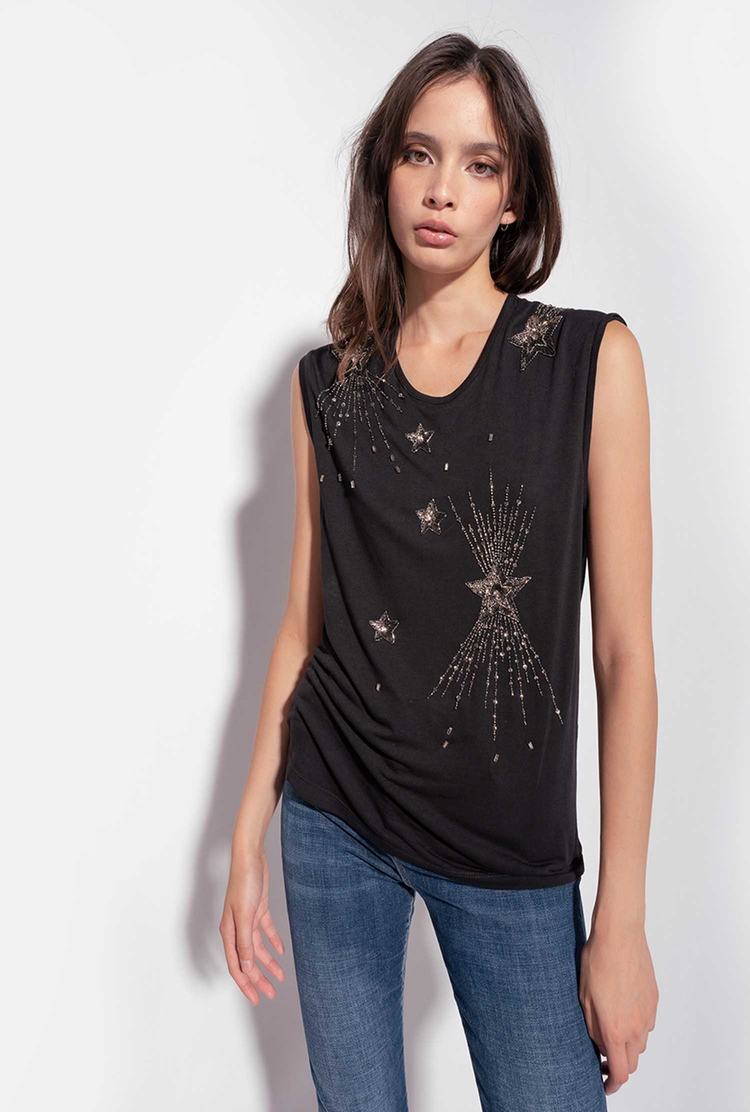 Dámské Tílko Pinko Shiny Star Embroidery Černé | CZ-37218609