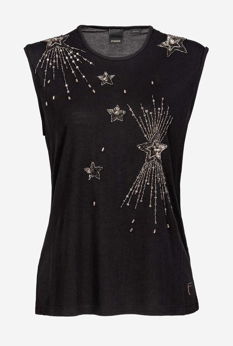 Dámské Tílko Pinko Shiny Star Embroidery Černé | CZ-37218609