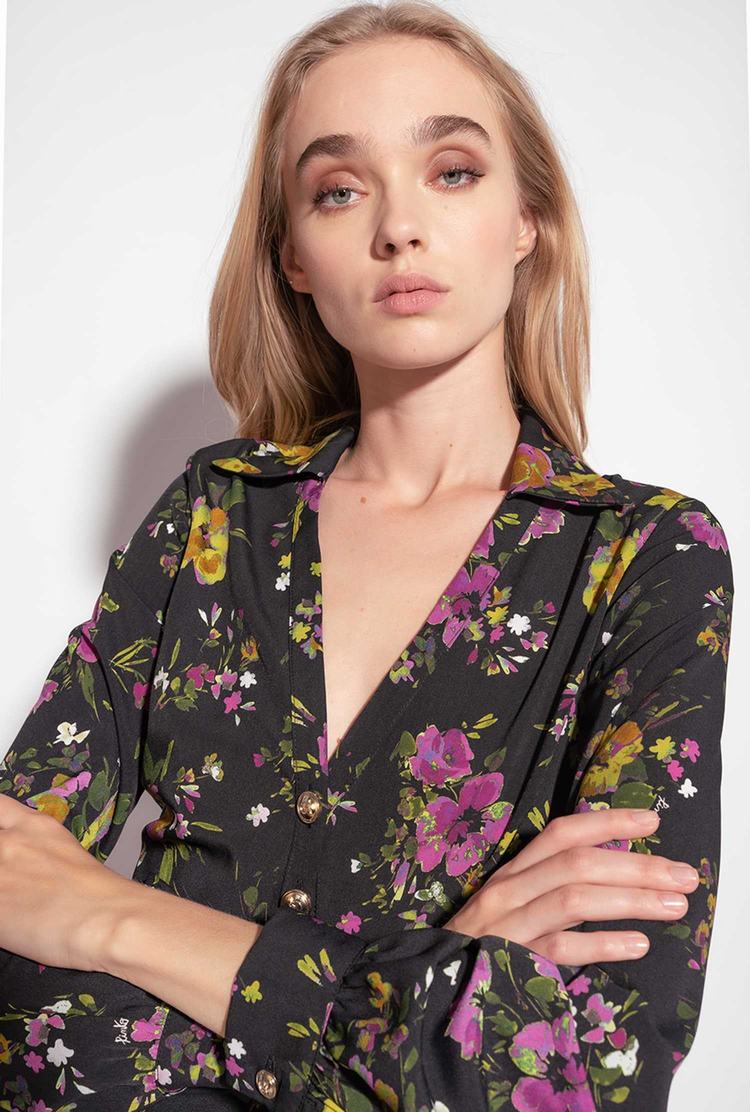 Dámské Šaty Pinko Floral Černé Fuchsie Zelene | CZ-30265879