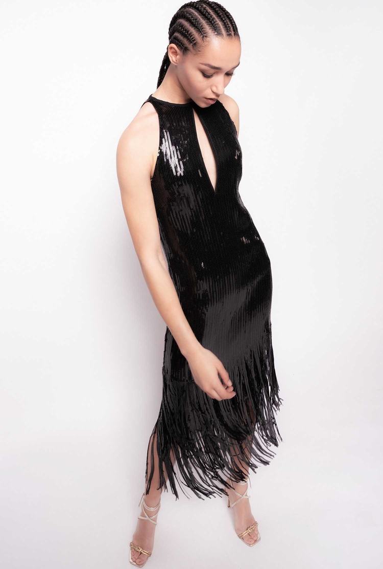 Dámské Šaty Pinko Fringing Černé | CZ-02516439